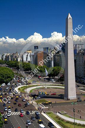 The Obelisk at the Plaza de la Republica in Buenos Aires, Argentina.