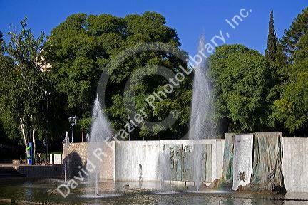 Water fountain in Plaza Independencia in Mendoza, Argentina.