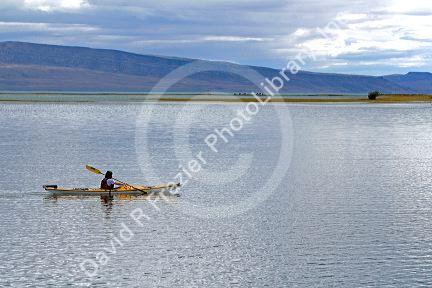Kayaking on Lake Argentino near El Calafate in Patagonia, Argentina.