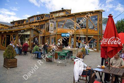 People dine outdoors at a restaurant in El Calafate, Patagonia, Argentina.