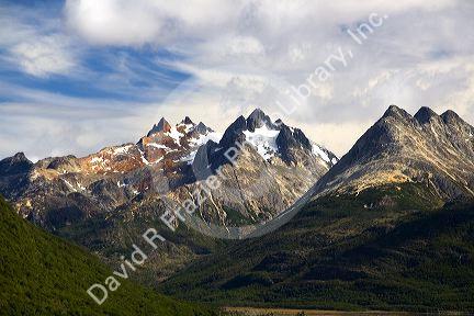 Peaks of the Martial mountain range near Ushuaia on the island of Tierra del Fuego, Argentina.