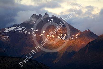 Martial mountain range peak at sunset in Ushuaia, Tierra del Fuego, Argentina.