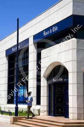 Exterior of the Bank of Chile in Rencaca, Chile.