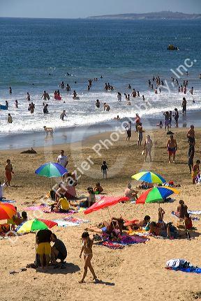Beach scene at Concon on the Pacific Ocean in Chile.