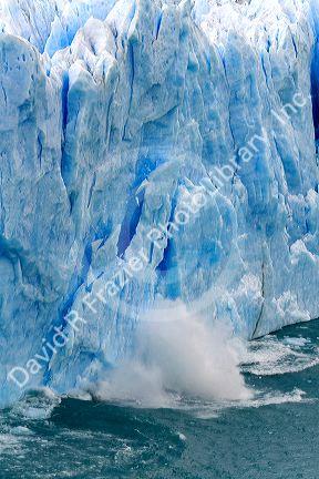 Ice breaking off the face of the Perito Moreno Glacier located in the Los Glaciares National Park in the south west of Santa Cruz province, Patagonia, Argentina.