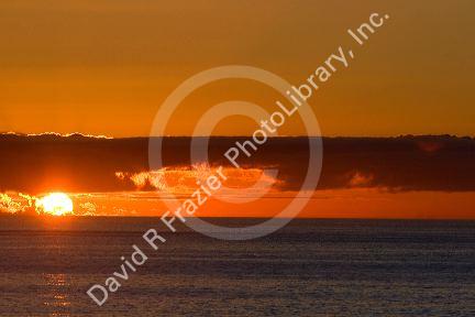 Sunset on the Pacific Ocean off the coast of Valparaiso, Chile.