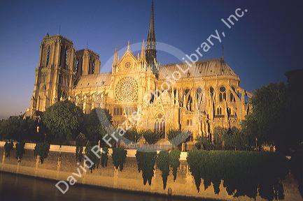 Notre Dame Cathedral with its flying buttresses in Paris, France.
