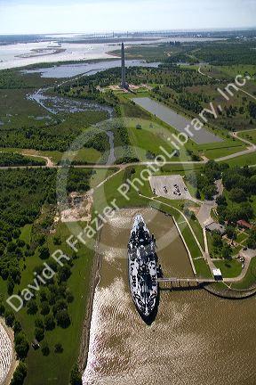 Aerial view of San Jacinto Battleground State Historic Site along the Houston Ship Channel in Houston, Texas.