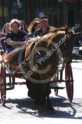 Horse and carriage ride in the Strand District of downtown Galveston, Texas.