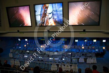 NASA control room for the Apollo 11 manned mission to land on the moon, located in the John F. Kennedy Space Center in Cape Canaveral, Florida.