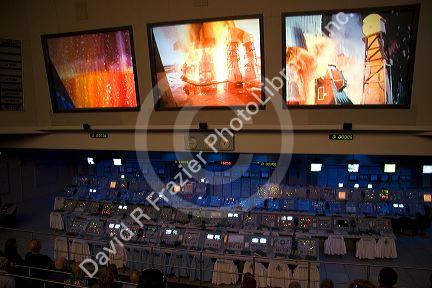 NASA control room for the Apollo 11 manned mission to land on the moon, located in the John F. Kennedy Space Center in Cape Canaveral, Florida.