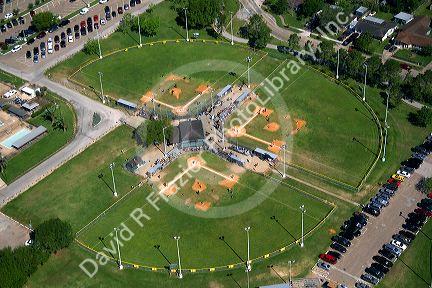 Aerial view of baseball fields in Houston, Texas.