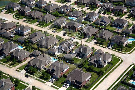 Aerial view of a suburban subdivision near Houston, Texas.