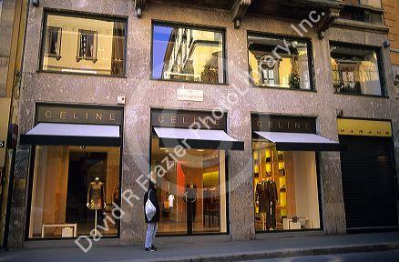 Clothing boutique storefront in Milan, Lombardy, Italy.