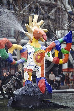 Modern art fountain at the Pompidou Center in Paris, France.