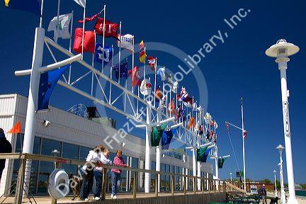 Visitors at the Vantage Point Great Lakes Maritime Center located on the St. Clair River where it meets the Black River at Port Huron, Michigan.
