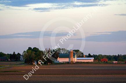 Farm at sunset in Eaton County, Michigan.
