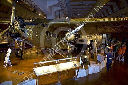 1928 Ford Trimotor airplane on display at The Henry Ford in Dearborn, Michigan.