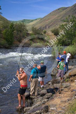 Chinook Salmon fishing on the banks of the Little Salmon River near Riggins, Idaho.
