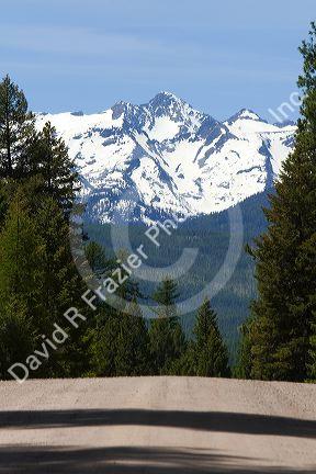 Snow covered peak in the Mission Mountains near Condon, Montana.