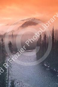 Foggy and misty mountains in central Idaho.  Selway River at Lowell Idaho along US-12.