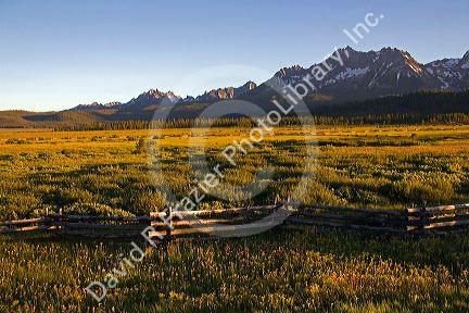 The Sawtooth Mountains at dusk in the Stanley Basin, Idaho.