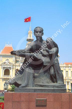 A statue of Ho Chi Minh in front of City Hall in Ho Chi Minh City, Saigon, Vietnam.