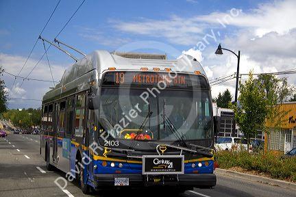 Electric trolleybus in Vancouver, British Columbia, Canada.