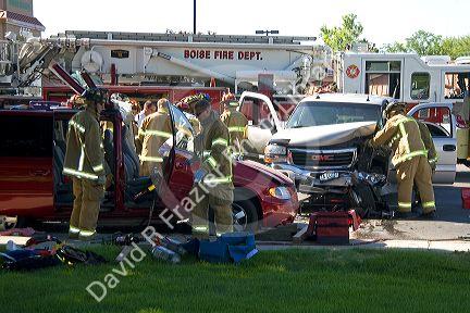 Firefighters respond to a traffic accident in Boise, Idaho.