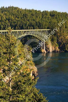 Deception Pass Bridge connecting Whidbey Island and Fidalgo Island in Island County, Washington.