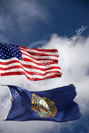 American flag and state of New Hampshire flag.