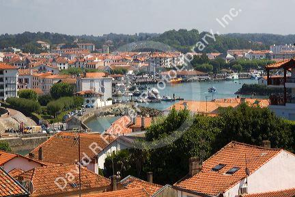 Harbor and town at Ciboure, Pyrenees-Atlantiques, French Basque Country, Southwest France.
