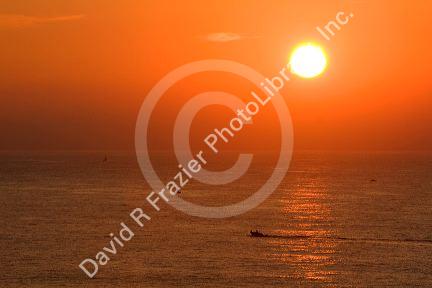 Sunset over the Atlantic Ocean at Saint-Jean-de-Luz, Pyrenees Atlantiques, French Basque Country, Southwest France.