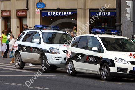 Police vehicles in the city of Bilbao, Biscay, northern Spain.