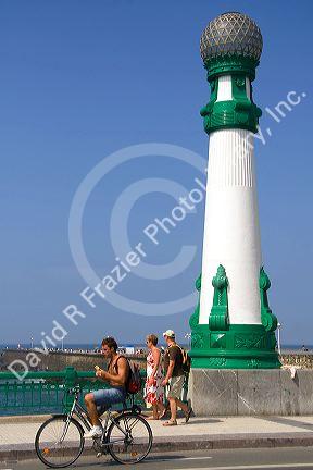 Pedestrains on the Kursaal Bridge in the city of Donostia-San Sebastian, Guipuzcoa, Basque Country, Northern Spain.
