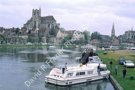 Boats on the river Seine in Auxerre, France.