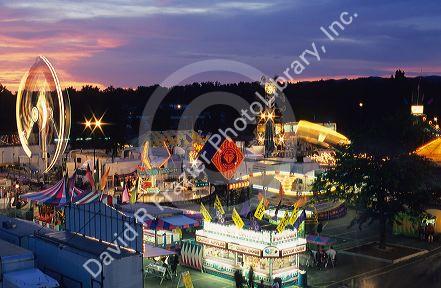 Carnival rides at night in Boise, Idaho.