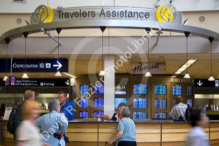 Travelers Assistance counter in the Minneapolis-Saint Paul International Airport at Minneapolis, Minnesota.