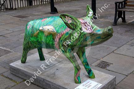 Painted pig sculpture is a part of the public art event, King Bladud's Pigs in Bath, Somerset, England.