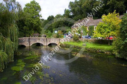 Trout stream in the village of Bibury, Gloucestershire, England.