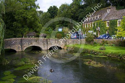 Trout stream in the village of Bibury, Gloucestershire, England.