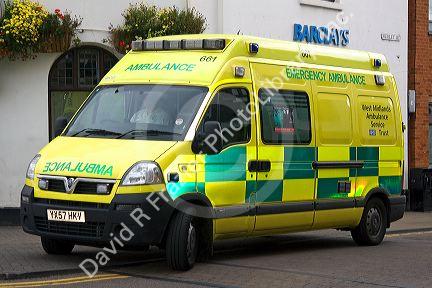 Ambulance in the market town of Stratford-upon-Avon, Warwickshire, England.