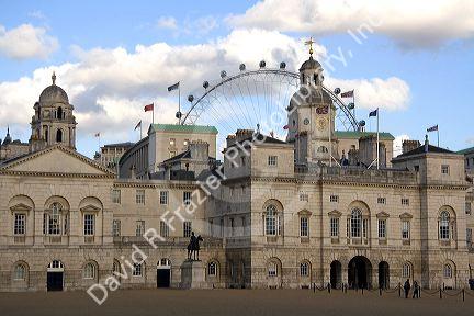 Horse Guards and the London Eye in London, England.