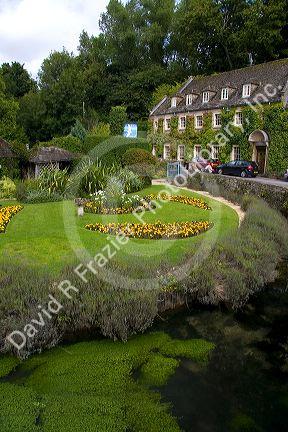 Trout farm in the village of Bibury, Gloucestershire, England.