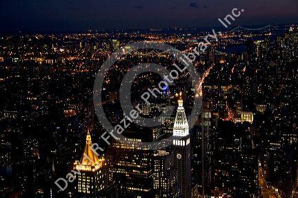 Night view of New York City, New York, USA.