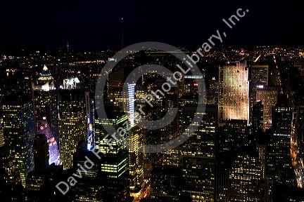 Night view of New York City, New York, USA.