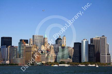 Lower Manhattan and Battery Park in New York City, New York, USA.