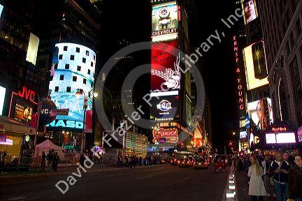 Times Square at night in Manhattan, New York City, New York, USA.