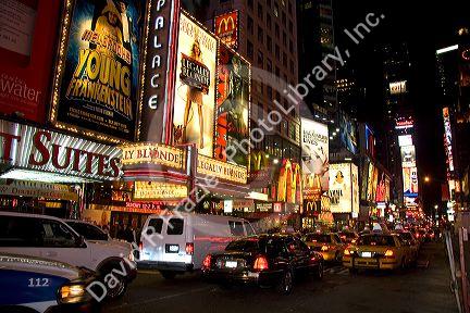 Broadway theatres in midtown-Manhattan, New York City, New York, USA.