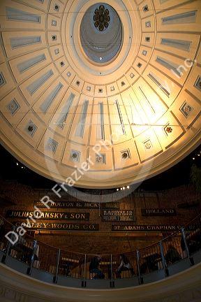 View of the dome inside Quincy Market located in Faneuil Hall Marketplace in Boston, Massachusetts, USA.